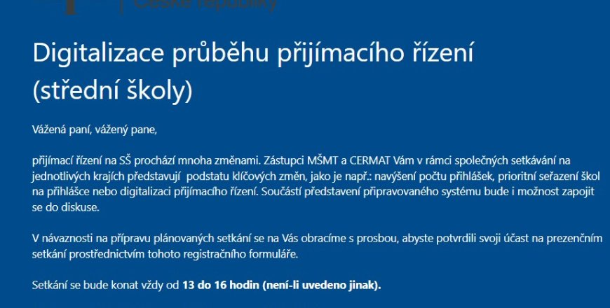 4. 12. 2023 se v regionu uskuteční informační seminář Digitalizace průběhu přijímacího řízení